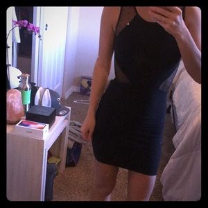 Black and sheer mini dress